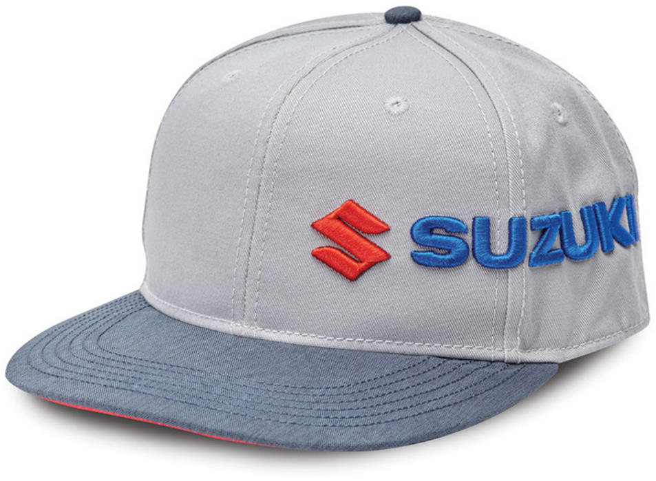 Suzuki Sideways Embroidered Logo Adjustable Hat Grey Red Blue