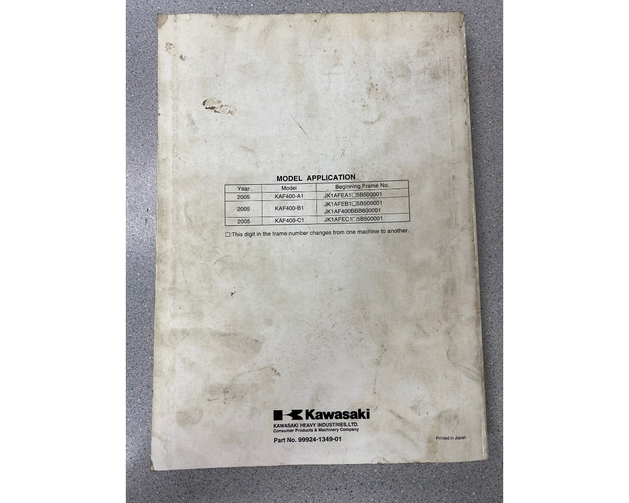 Kawasaki Factory Service Manual USED KAF400A/B Mule 600 610 99924-1349-14