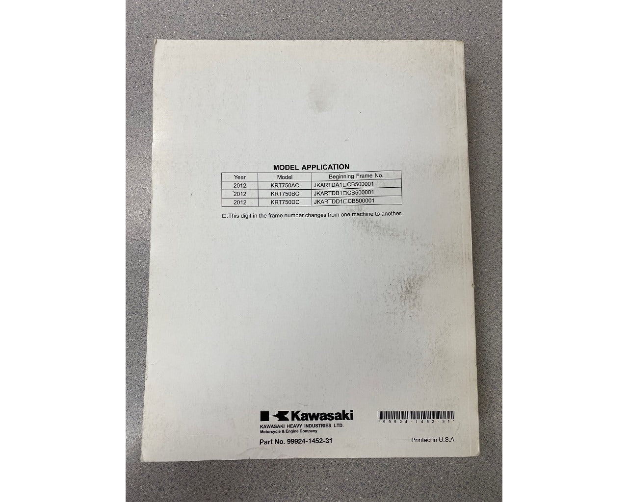 Kawasaki Factory Service Manual USED KRT750 Teryx 4 750 EPS 99924-1452-31