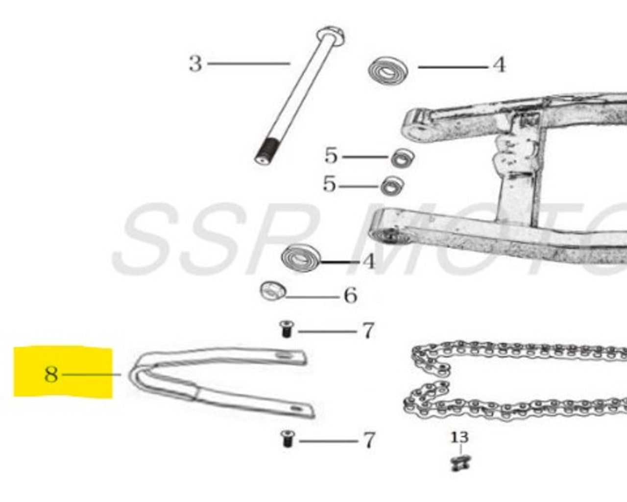 SSR Front Swingarm Chain Slider 2018-2023 SR 110, SR 70 A00542-11-00