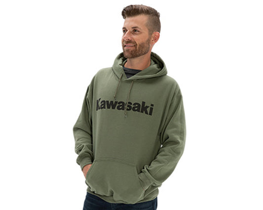 Kawasaki Logo Pullover Hooded Sweatshirt Olive Green K001-1299-OL