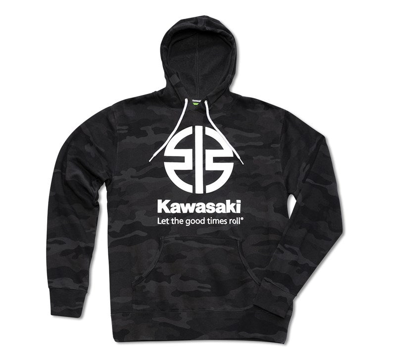 Kawasaki River Mark Logo Pullover Hooded Sweatshirt Black Camo 
