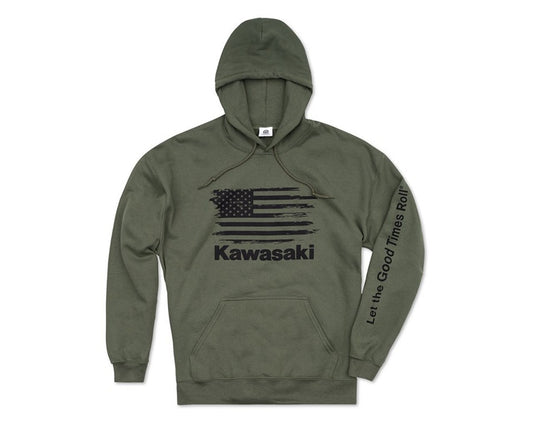 Kawasaki USA Flag Pullover Hoodie Green 