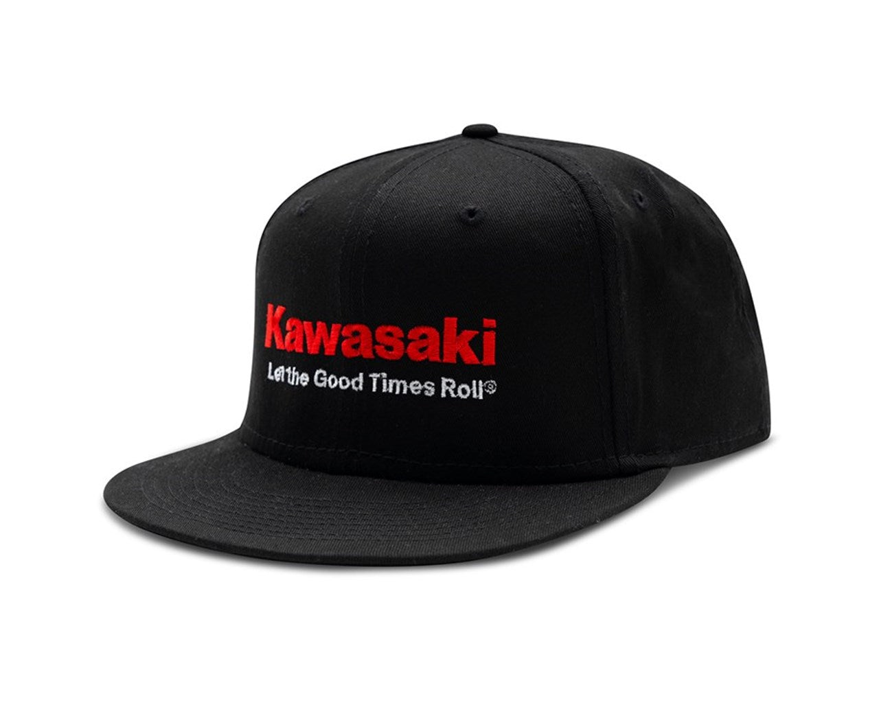 Kawasaki Let The Good Times Roll Black Flat Bill Snapback Cap  K004-4122-BKNS