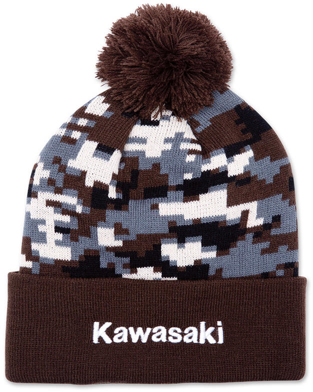 Kawasaki Embroidered Logo Digital Brown Camo Winter Cap
