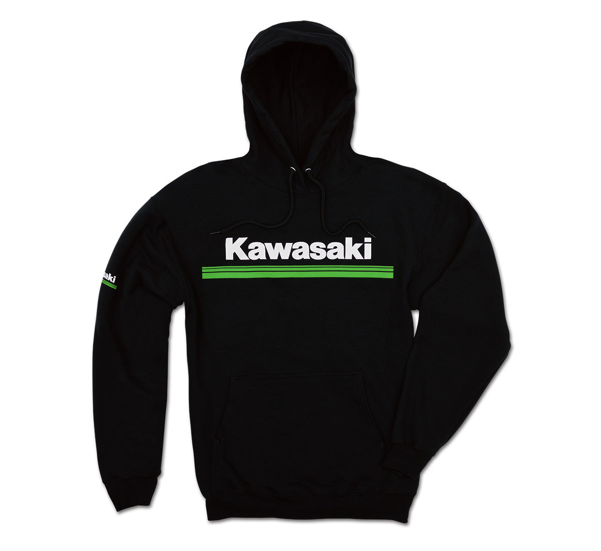 Kawasaki 3 Green Lines Logo Hooded Sweatshirt Black K009-1287-BK