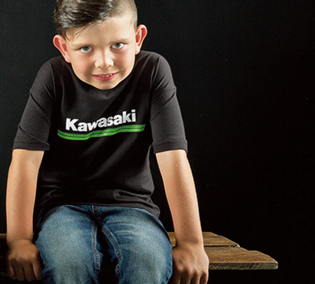 Kawasaki 3 Green Lines Youth Short Sleeve T-Shirt Black 