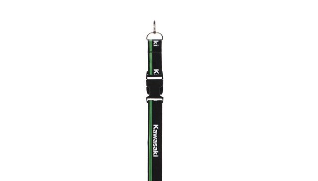 Kawasaki 3 Green Lines Logo Polyester Detachable Lanyard Black K068-9109-BKNS